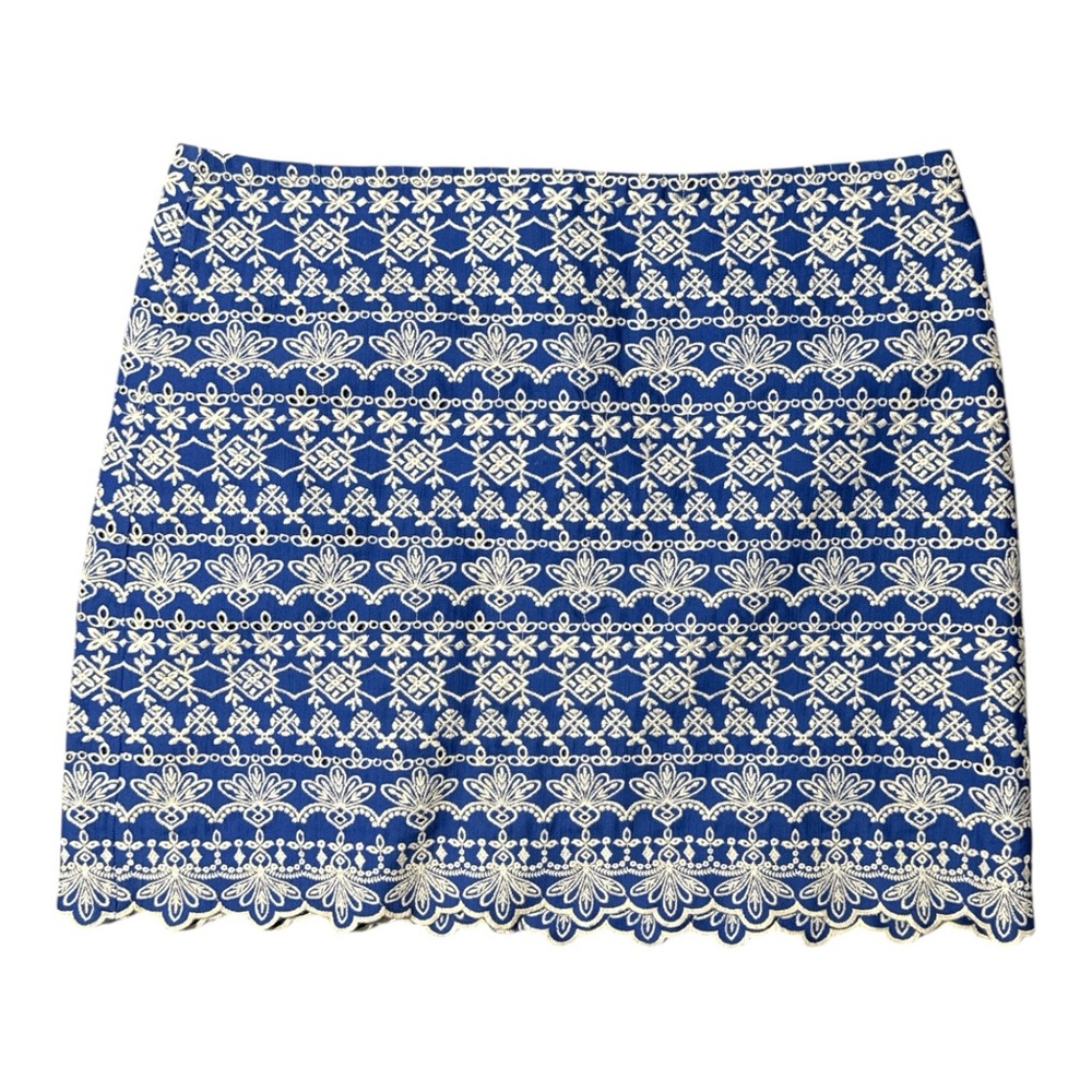 Loft Blue and White Embroidered Patterned Women's Mini Skirt 14 XL